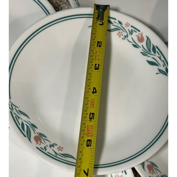 Corelle Rosemarie Bread Plates 6-3/4" Pink Tulips Teal Green Leaves Set of 8 - Picture 3 of 7